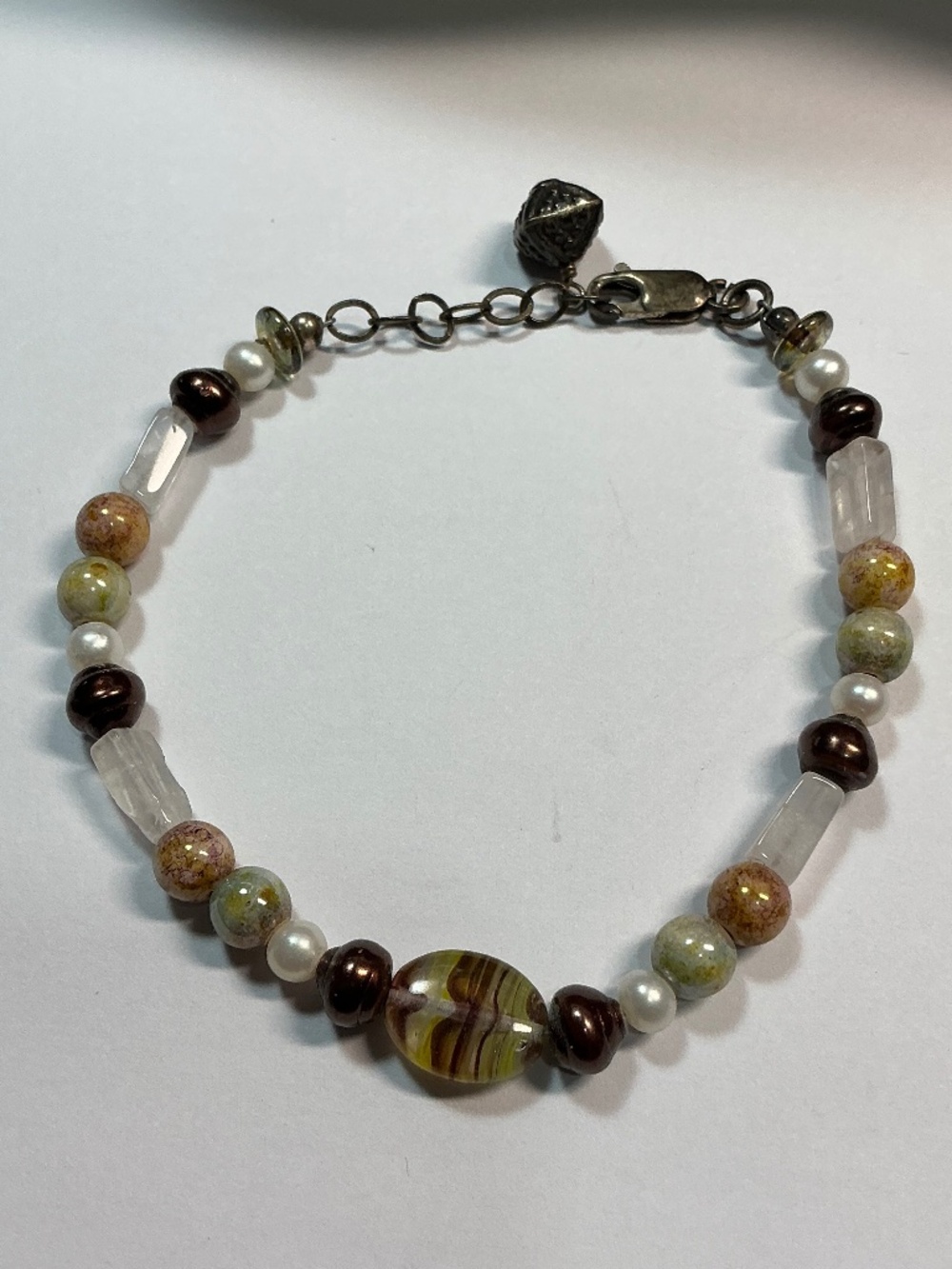 Sterling Silver Adjustable Clasp Beaded Bracelet. 7 to 8 inches long